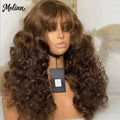 Chocolate Brown Wig Body Wave Lace Front Wig With Bangs 13x4 HD Synthetic Lace Frontal Wig for Women Glueless On Clearance Sale