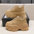 Women Platform Casual Thick leather Shoes 2024 New Spring Autumn Chunky Sneakers 8CM Wedges Hidden Heels Leisure Shoes Woman