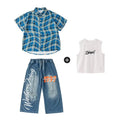 Kid Hip Hop Clothing Black Baseball Shirt Top Denim Blue - View 7 | SAMAG