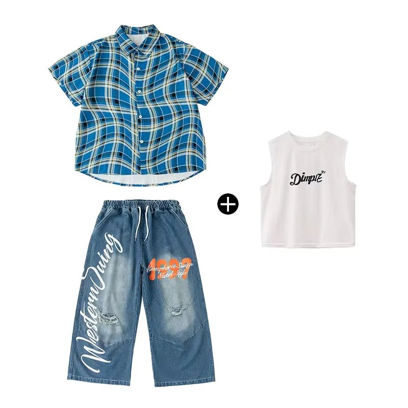 Kid Hip Hop Clothing Black Baseball Shirt Top Denim Blue - View 7 | SAMAG