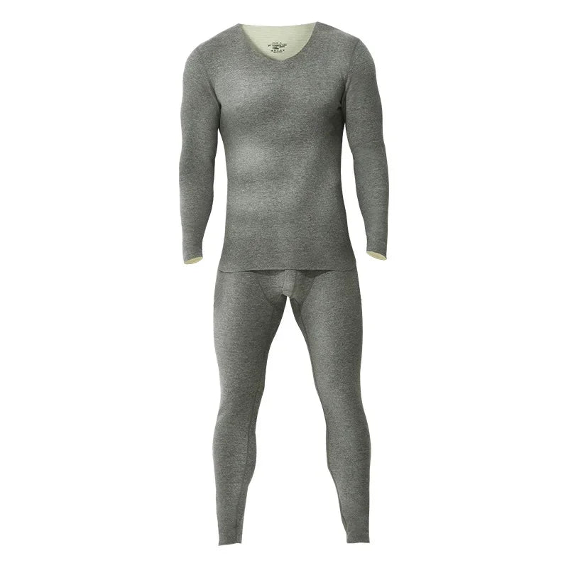 Traceless thermal underwear mens suit v-neck thickened and velvet winter cold-proof tight wool long johns