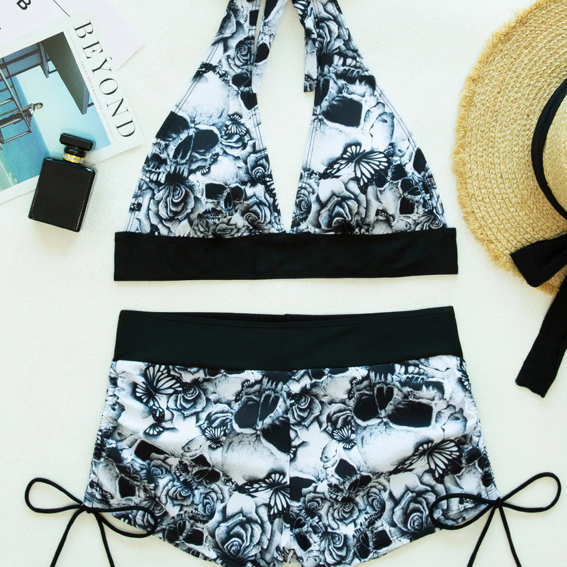 Square Neck Modest Bikini Set With Skull Print | SAMAG
