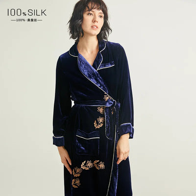 19 Momme Heavyweight Silk Long Robe for Women 100% | SAMAG