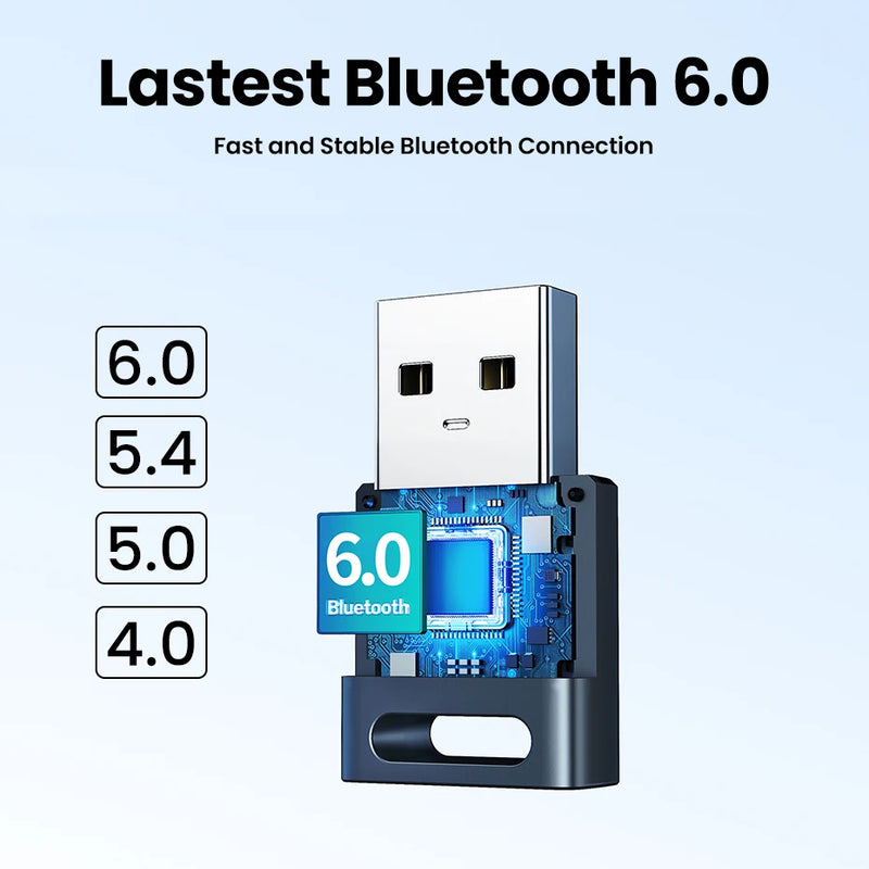 USB Bluetooth Adapter, Bluetooth 6.0 Dongle for PC Windows 11/10/8.1, Bluetooth Receiver & Transmitter for Keyboard/Mouse