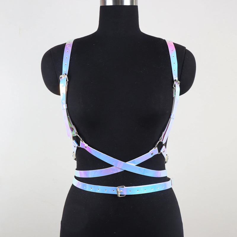 Women's Fashion Faux Leather Iridescent Angel Wing Suspender Belt, Sexy Backless Outfit Accessory, Festival Rave Y2K Hot Girl