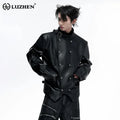 LUZHEN 2026 New Original Niche Design Double Breasted Stand Neck Leather Jacket Men's Fashion Handsome Cross Placket Coat JY6357