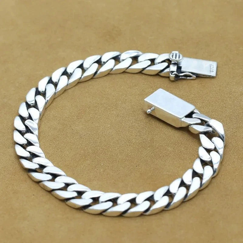 100% S925 Sterling Silver Bracelet 8MM Punk Jewelry Never Fade Carry certificate Men Women Gifts - Visuel 4 | SAMAG