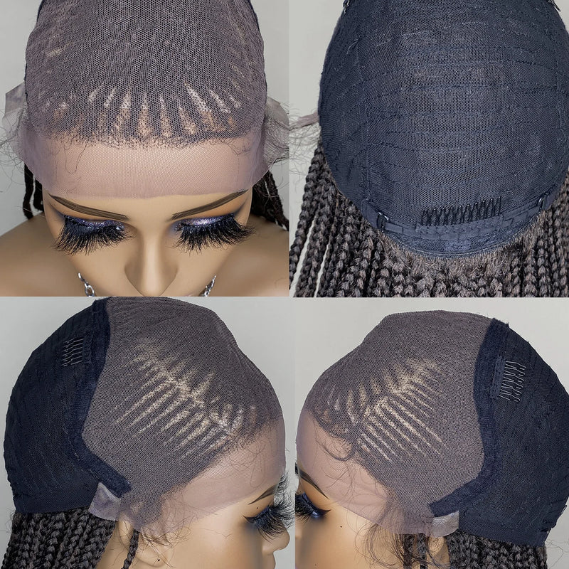 Ponytail Braided Wigs 36inch Cornrow Braided Wigs Synthetic Full Lace Knotless Braids Wig with Baby Hair for Black Women