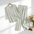 20MM 100% Natural Mulberry Silk Satin Pajama Set Solid Color V-neck Three-quarter Sleeve Tops Pants Women's Home Suit Set