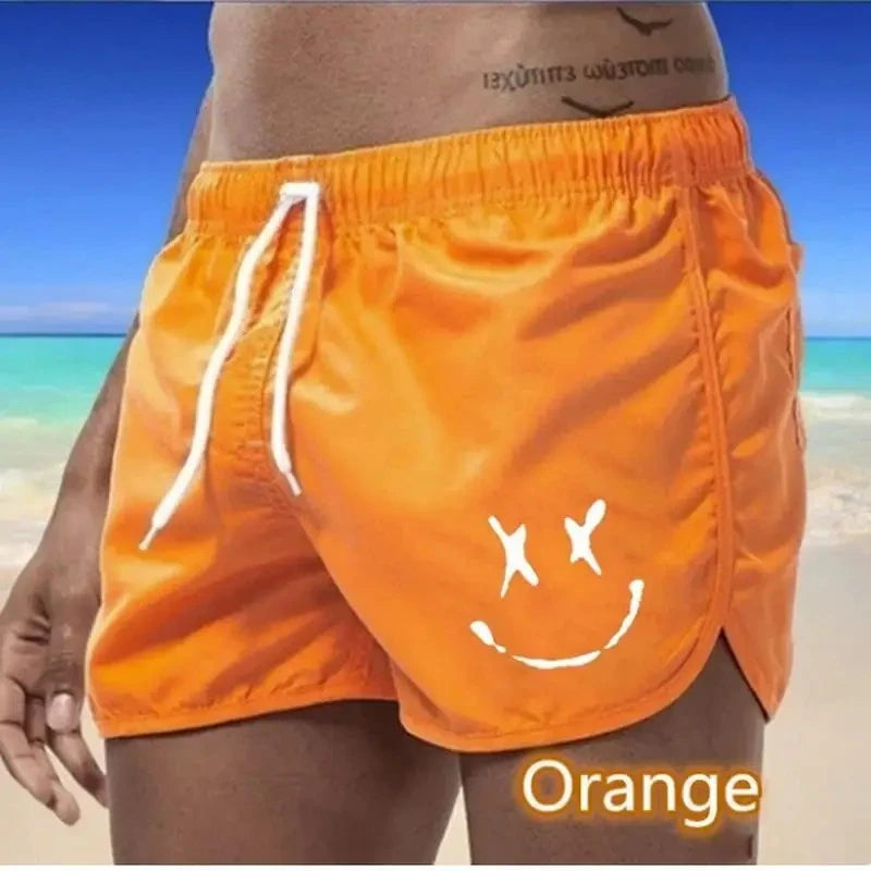 2026 Summer New Men's Smiling Face Printed Design Sports Shorts Outdoor Leisure Breathable Speed Drying Basketball Beach Shorts