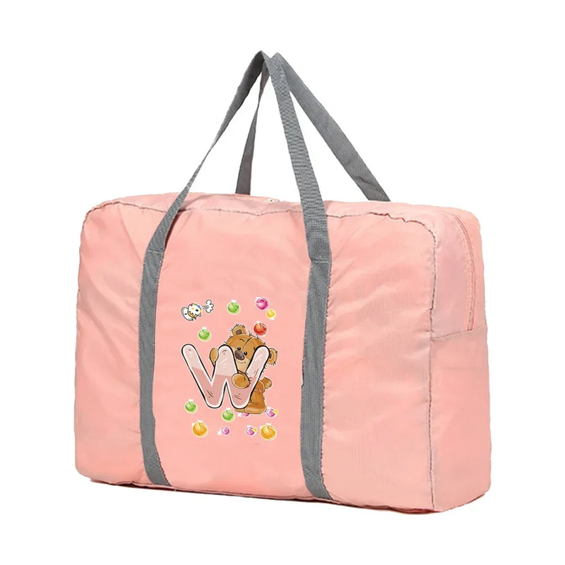 Travel Carry Bags Foldable Travel Bags Handbags Large Capacity Clothing Organizer Luggage Sorting Women Bear Pattern Duffle Bag