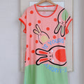 Cartoon Pink Green Rabit Print Lounge Dresses, Comfy Cute | SAMAG
