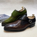 British Style Calfskin Monk Shoes Men's Loafers Green Slip-on Formal Party Shoes Men's Buckled Suit Dress Shoes