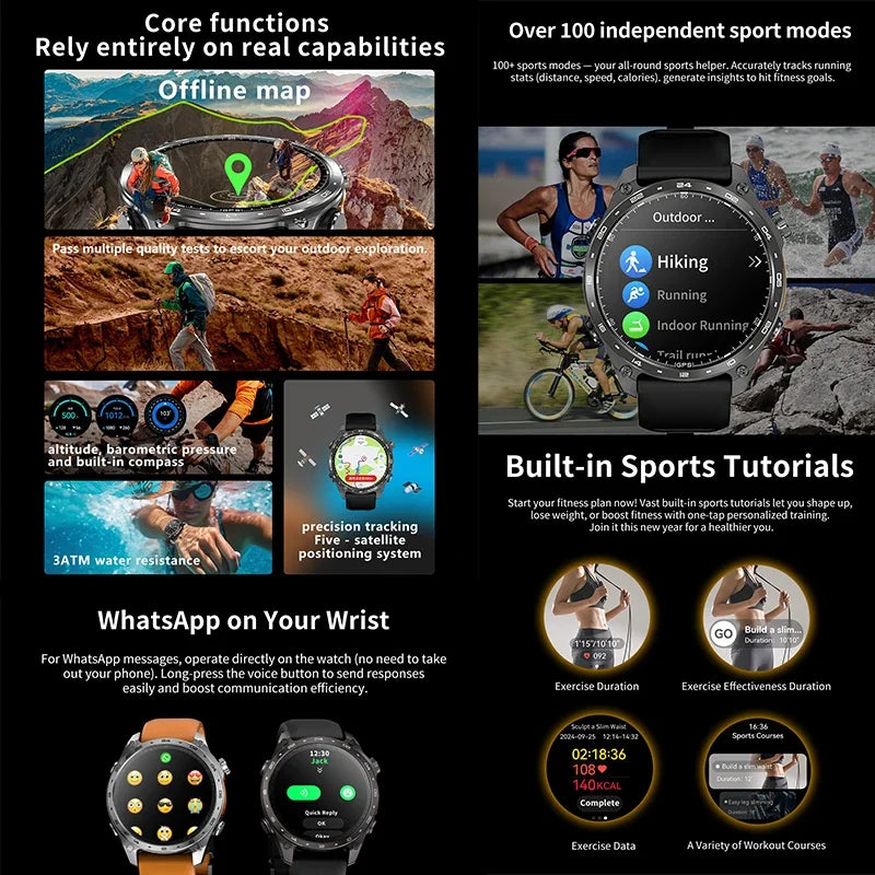 2026 New Military Smart Watch Men Built-in GPS 530mah Bluetooth Call 3ATM Waterproof Barometric Altimeter Sports Smart Watches