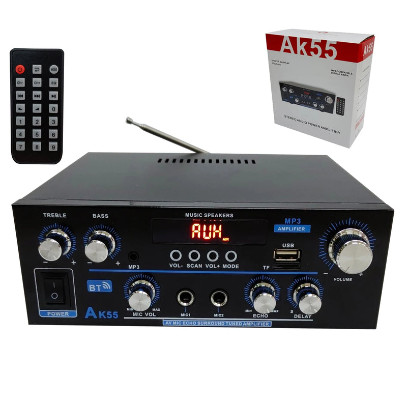 AK55 Amplifier Bluetooth-compatible Music Amplifiers for Home Car Karaoke 2 Channel HiFi Stereo AMP FM USB Remote Control Audio