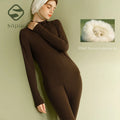 SUJIIN Women's Wool Thermal Underwear Set 2025 Winter Lyocell Mock Neck Thermals Tops + Long Johns Women 2 Piece Outfits Sets