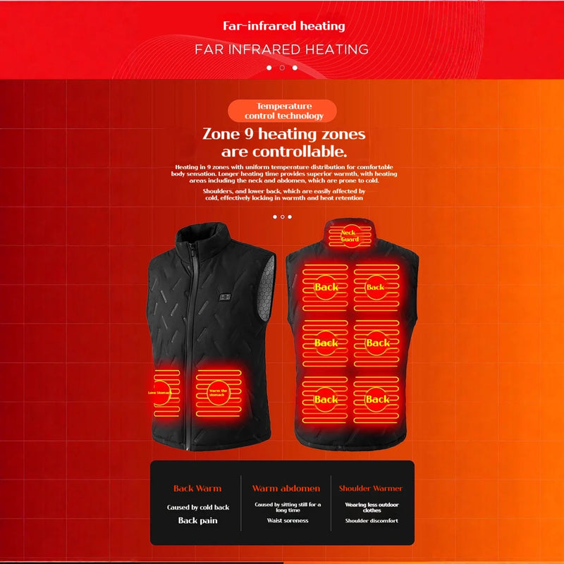 2025 USB intelligent heating vest with 9 heating zones and dual control electric vest for warmth, not including a portable power