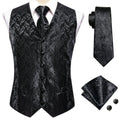 Men's Black Dress Vest Set with Tie Pocket Square Cufflinks - Jacquard Formal Tuxedo Waistcoat Suit Wedding Business | SAMAG