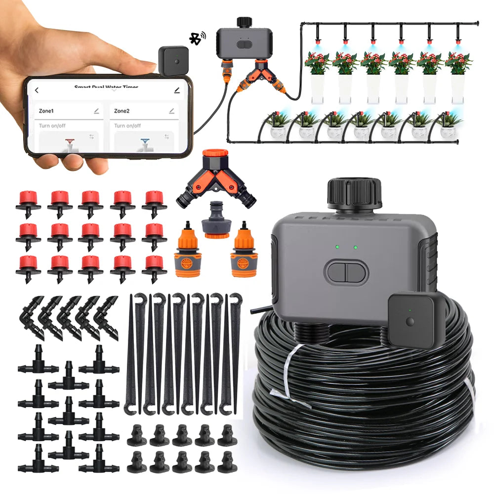 Garden Smart Bluetooth APP Remote Control Timer Irrigation Set 1/4'' Hose Adjustable 8-hole Sprinkler Automatic Watering System