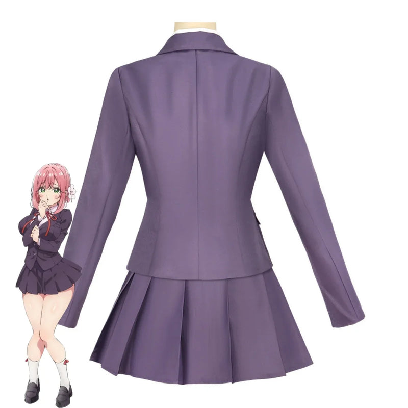 Anime The 100 Girlfriends Who Really, REALLY Love You Hanazono Hakari Cosplay Costume Purple School Uniform Wig Woman Cute Suit