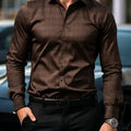 Men's dark plaid long sleeved shirt slim fit European | SAMAG