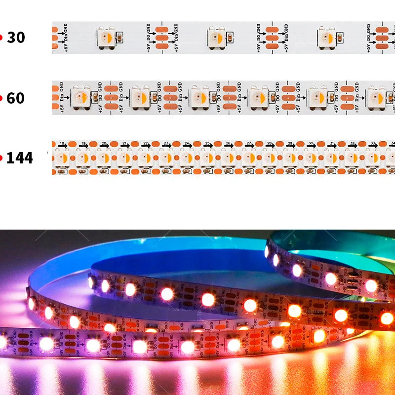 SK6812 RGBW Led Strip Light 4 in 1 Similar WS2812B 1m 5m 30 60 144 LEDs Individual Addressable RGBWW Led Lights IP30 65 67 5V12V