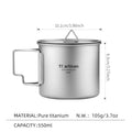 Tiartisan Outdoor Titanium Lightweight Portable Tea Coffee Cup Folding Handle Camping Water Mug for Hiking Travelling