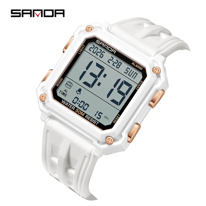 SANDA Quality Brand Military Digital Wristwatch For Men Led Display Complete Stopwatch Waterproof Daily Electronic Male 6377