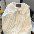 Japanese Style Cute Peter Pan Collar Shirt Women Sweet Lace Spliced Long Sleeved Blouses Woman All-Match Loose Buttons Shirts