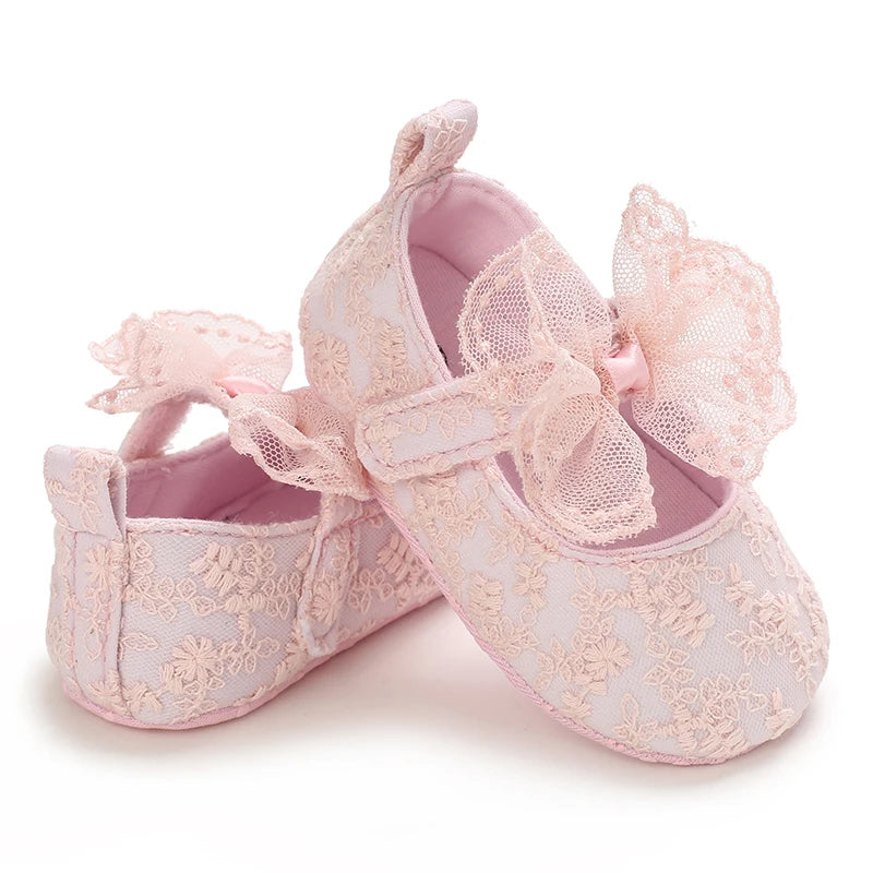 Cute White Lace Baby Girl Princess Shoes 0-18M Baby Moccasins Mocs Shoes Butterfly Knot Tassel Anti Slip Cotton Sole Shoes Baby