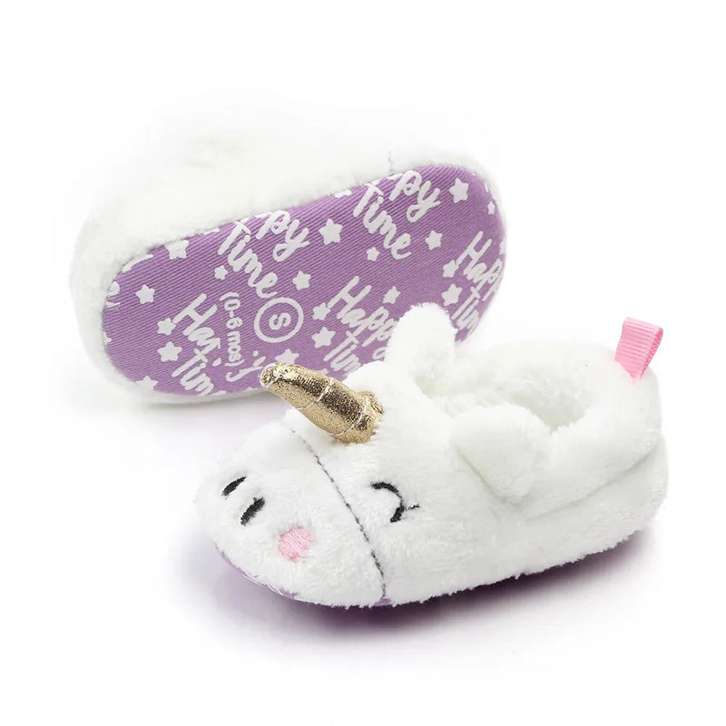 Cute Baby Girl Boy Indoor Warm Cotton Shoes Unicorn Home Slippers Spring Autumn Plush Soft Sole Non-slip Infant Prewalker Shoes