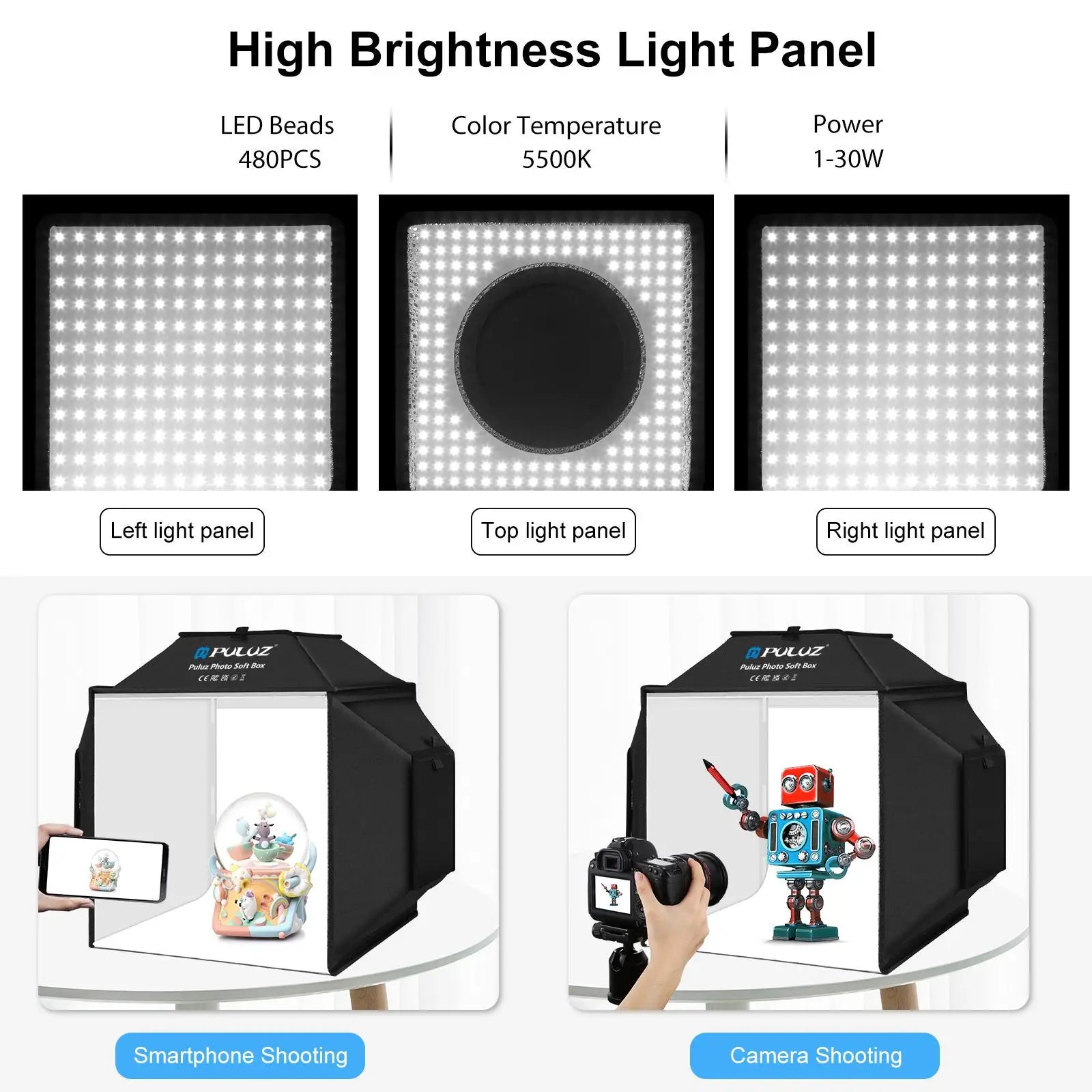 PULUZ 40cm Folding 72W 5500K Studio Shooting Tent Soft Box Photography Lighting Kit with 4 Colors Backdrops LED Photo Softbox