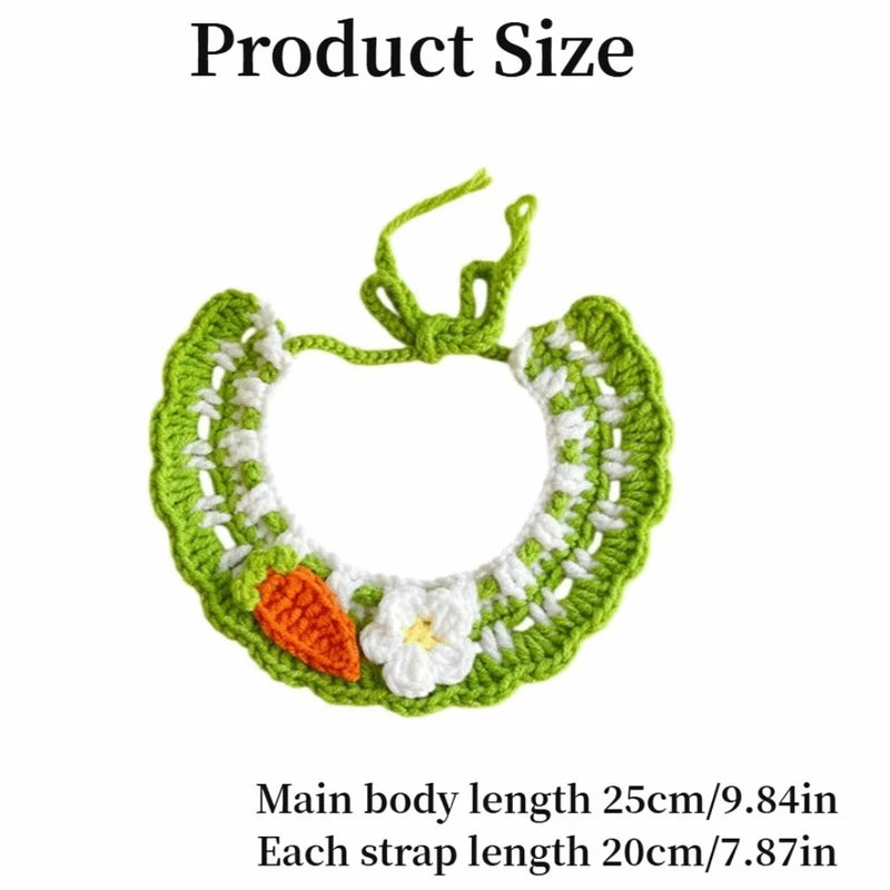Cute Hand-Weaven Elastic Pet Scarf Adjustable Sweet Style Cat Dog Bow Tie Lightweight Plant Theme Knitted Pet Collar Pet Gifts