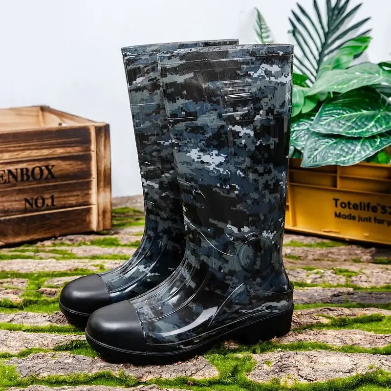 Spring Autumn High Male Shoes Work Camo Waterproof Resistant Without Lacing Cheap Fishing Wellies New On Offer Men's Rain Boots