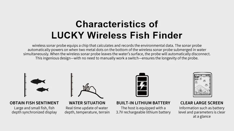 LUCKY FF1108-1CWLA Rechargeable Wireless Sonar for Fishing 45M Water Depth Echo Sounder Fishing Finder Portable Fish Finder