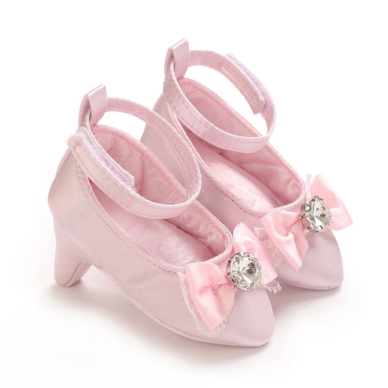 Infant Pre-Walker Shoes 0-18M Baby Girls Princess Bow Shoes Solid Color Fashion Party Walking Footwear