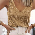 Women Sequin V Neck Tank Top Sleeveless Sparkly Camisole - View 17 | SAMAG