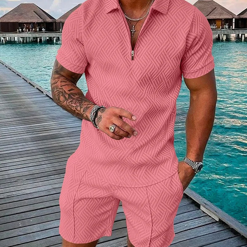 Men's Fashion Casual Light Luxury Striped POLO Shirt Set | SAMAG