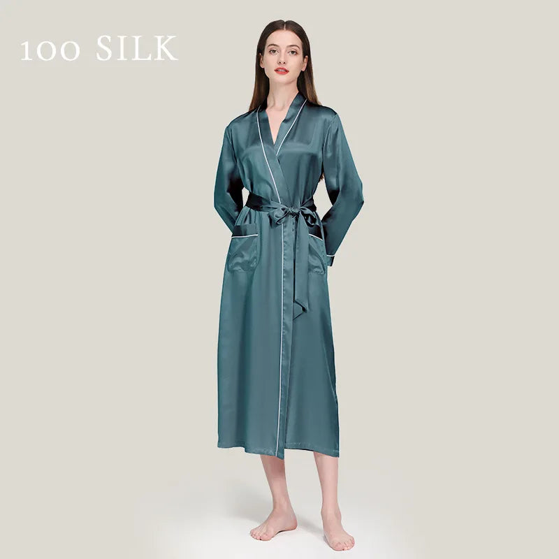 Birdtree 22 Momme 100%Pure  Silk Long Robe for Women Silky Sleepwear Ladies Elegant Nightgown Natural Pajamas P3D047QM