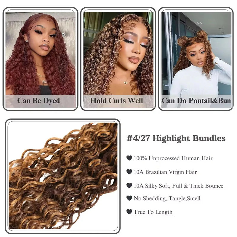 14-30 Inch Water Wave Bundles P4/27 Extension Brazilian Hair Weave Bundles 100% Brazilian Human Hair Wig 180 Density For Women
