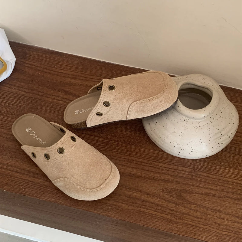 Suede Women's Clogs with Adjustable Strap Cork Footbed Leather Mules with Arch Support Unisex Outdoor Clogs Potato Shoes
