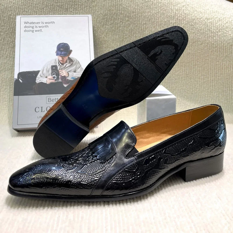 Men's Genuine Leather Penny Loafers Handmade Tassel Slip-On Dress Shoes for Wedding Banquet Casual Business Footwear