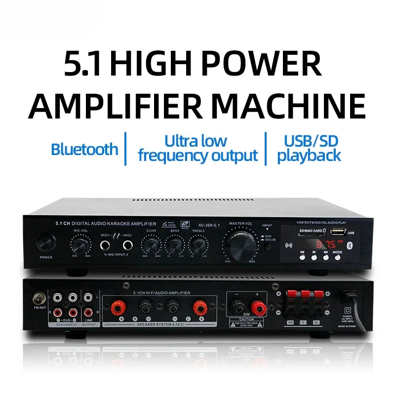 Bluetooth Radio 5.1 Channel Audio Stereo High Power Amplifier Super Bass Rate Stage Home Theater HIFI Amplifier FM Radio