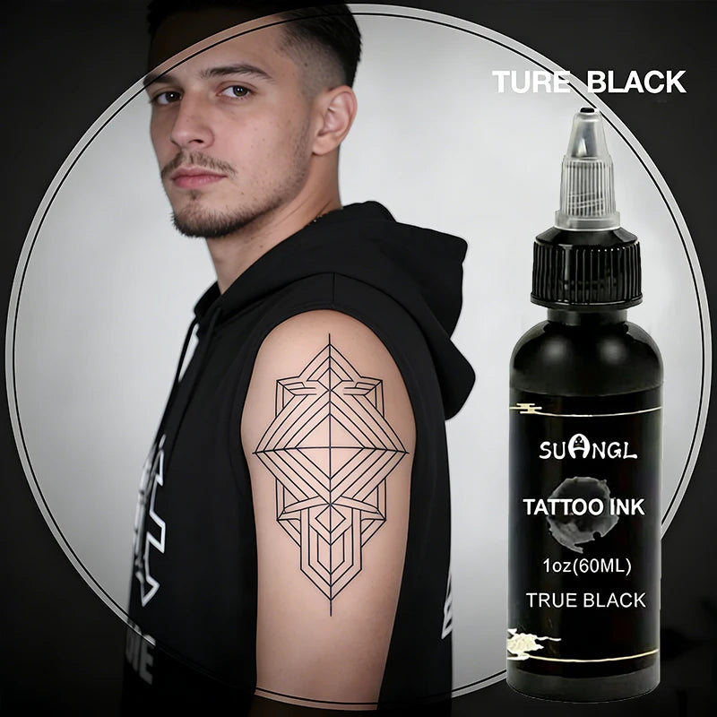 SUANGL 60ml Black Tattoo Ink Professional Tattoo Oil Ink Good Light Transmission Finely Ground Easy Shading Black Tattoo