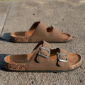 Women's Teen Mules New Spring and Summer Vintage Casual Slip-On Shoes Pu Upper Double Strap Half Slippers with Adjustable Buckle