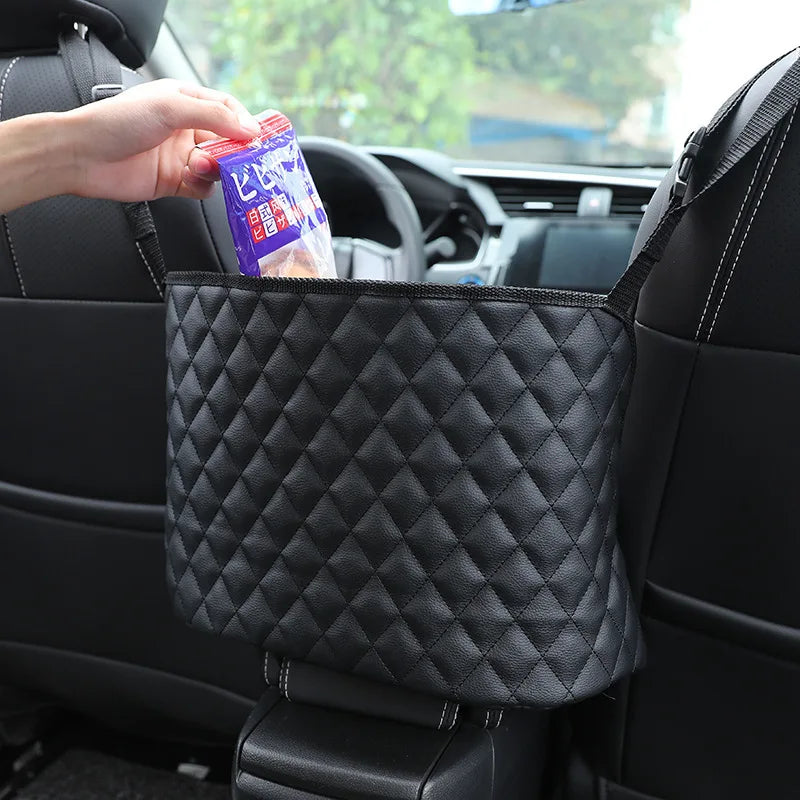 Leather Car Stowing Tidying Seat Middle Hanger Storage Bag Auto Handbag Holder Between Seats of The Car Tissue Water Cup Pockets