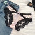 French Sexy Lace Satin Underwear for Women Low Waist Thin Mesh Hollow Out Bow Panties Sweet Girl Breathable Cotton Crotch Briefs
