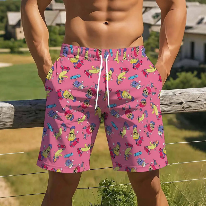 Men Print Casual Shorts Drawstring Elastic Waist Loose | SAMAG