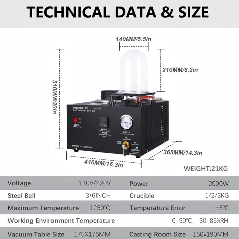 2KG Digital Display Metal Casting Furnace 1150°C High Temp Gold Silver Melting Vacuum Machine Jewelry - Visuel 2 | SAMAG