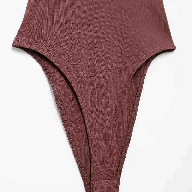 Women's Skinny Ribbed Bodysuits O Neck Straps Snap-Button Sexy Fashion Female Playsuits Comfortable Stretchy Clothing